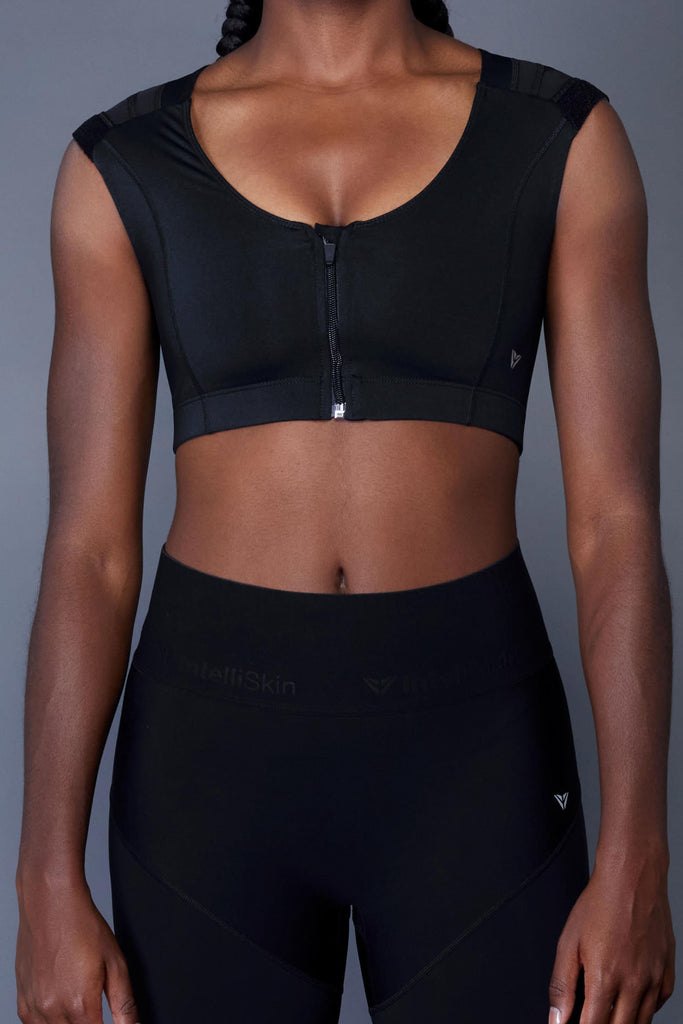Black Energise Zip Medium Impact Sports Bra, Women's Tops